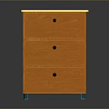 Stylish Orange Three Drawer Cabinet With Golden Top Black Knobs And Green Legs