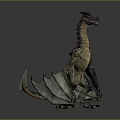 Mythical Horned Dragon Game Movie Character With Long Neck Outstretched Wings And Scaled Body