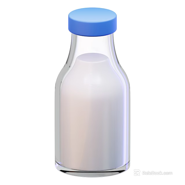 Refreshing Beverage In Clear Glass Bottle With White Liquid And Blue Cap 3d model 