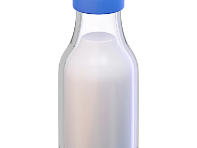 Refreshing Beverage In Clear Glass Bottle With White Liquid And Blue Cap 3d model