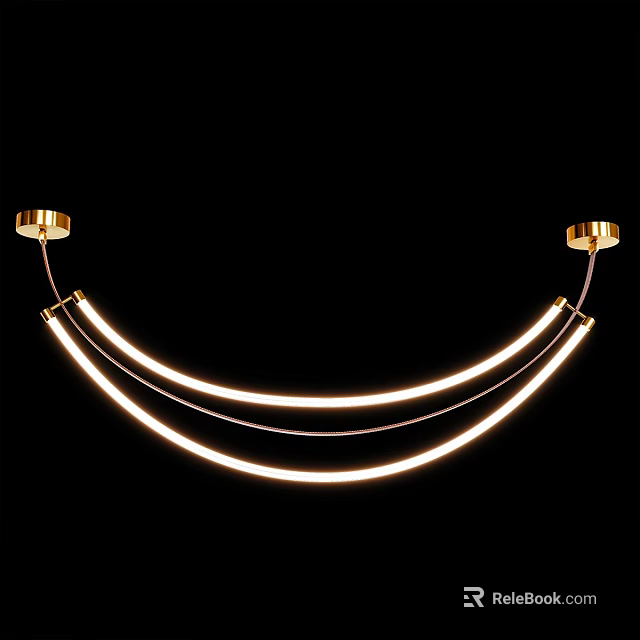 Modern Gold Chandelier With Curved LED Light Strips And Ceiling Mounted Brackets 3d model 