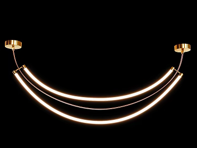Modern Gold Chandelier With Curved LED Light Strips And Ceiling Mounted Brackets 3d model