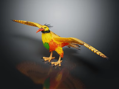 Vibrant Colorful Bird Figurine with Spread Wings and Detailed Feathers on Dark Background 3d model