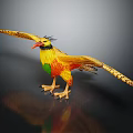 Vibrant Colorful Bird Figurine with Spread Wings and Detailed Feathers on Dark Background