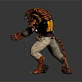 Tiger Humanoid Character With Red Claws Chain Yin Yang Symbol Beige Pants Holding Mace