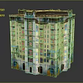 Classical Multi Story Residential Building With Arched Doors And Ornate Windows Facade