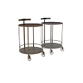 Elegant Serving Cart With Gold Frame Round Glass Top Wooden Shelf And Wheels