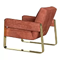 Red Fabric Single Sofa With Woven Armrest And Gold Metal Frame Modern Design