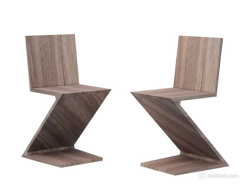 Modern Stylish Wooden Dining Chairs With Unique Z Shaped Design Structure 3d model