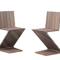 Modern Stylish Wooden Dining Chairs With Unique Z Shaped Design Structure 3d model