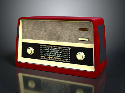 Vintage Red Radio With Gold Accents Black Panel And Control Knobs 3d model