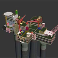 Offshore Oil Platform Building With Tall Concrete Pillars Crane Antenna And Green Roof