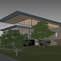 Modern Homestay Building With Courtyard Roof Trees Stone Path And Open Design