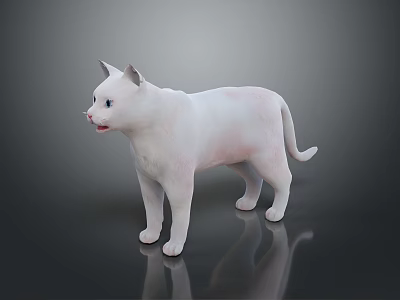 White Cat Standing On Smooth Surface With Gray Gradient Background 3d model