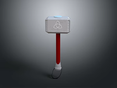 Silver Mjolnir Hammer With Triangular Symbol Blue Top And Red Handle 3d model