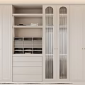 Modern Cream Wardrobe With Open Shelves Drawers And Vertical Stripe Glass Doors