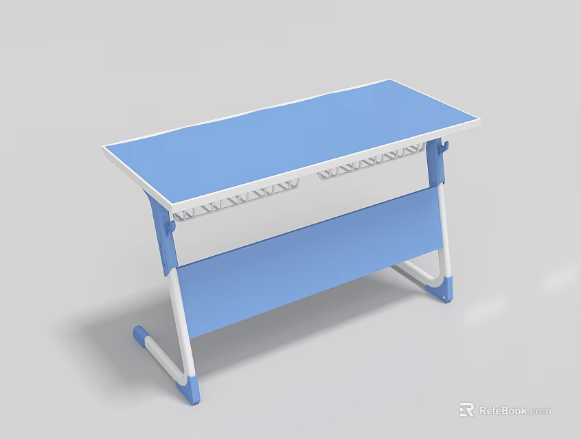 Blue And White Foldable Desk With Flat Top And Metal Legs Design 3d model 