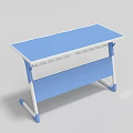 Blue And White Foldable Desk With Flat Top And Metal Legs Design