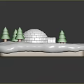 Snowy Winter Scene With Igloo Green Pine Trees Snowman And Small Figure 3d model