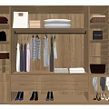 Modern Wooden Wardrobe Design With Hanging Clothes Drawers Folded Clothes Bags And Shoes