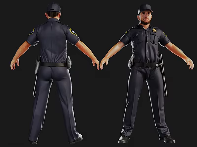 Man In Policeman Uniform With Equipment Details 3d model