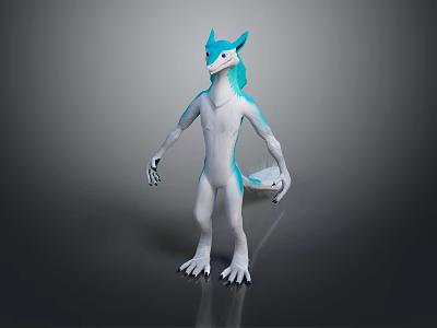 Game Movie Character With Blue White Anthropomorphic Animal Head 3D Model Standing Pose 3d model