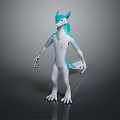 Game Movie Character With Blue White Anthropomorphic Animal Head 3D Model Standing Pose