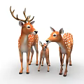 Three Deer Male With Antlers Female And Fawn Standing With Brown Bodies White Spots