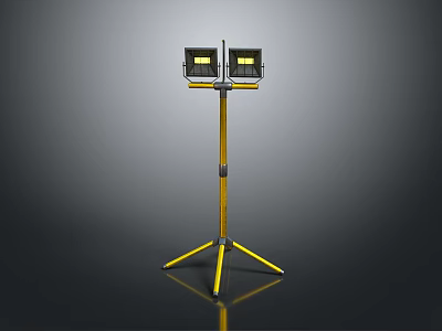 Portable Adjustable Yellow Tripod Work Light With Two Floodlights And Stable Base 3d model