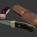 High Quality Folding Knife With Brown Leather Sheath And Metal Handle Design