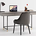 Modern Desk With Laptop Table Lamp Decorative Vase Books And Gray Chair