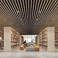 Book Art Library Interior With Wooden Ceiling Large Windows Bookshelves Readers Sofa And Small Tables