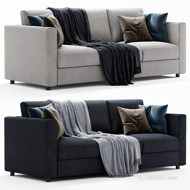 Multi Seater Sofa In Light Gray And Deep Blue With Soft Pillows And Cozy Blankets 3d model