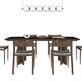 Modern Middle-ancient Style Dining Table and Chair In-line Chandelier Dining Table Ornaments Solid Wood Dining Table and Chair Six-person Dining Table and Chair 3d model