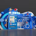 Shopping Mall Lobby Pepsi Cola Blue Display Installation With Stars Anchors And Vending Machine