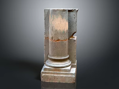 Ancient Stone Column with Worn Texture and Intricate Base Structure Design 3d model