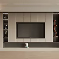 Modern TV Background Wall Design With Light Wooden Cabinets Decorative Vase Rabbit Ornament And Statue