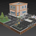 Cartoon Scene With Two Story Orange White Building Awning Trees Street And Police Car