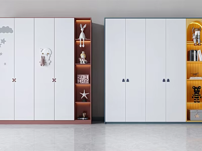 Modern Children's Wardrobe With Cloud Moon Star Patterns Open Shelves And Stuffed Toys 3d model