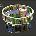 Detailed Round Architectural Model With Red Brown Exterior And Arched Windows