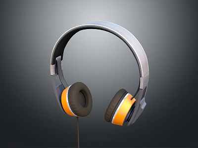 Over Ear Headphones With Gray And Orange Design And Wired Audio Features 3d model