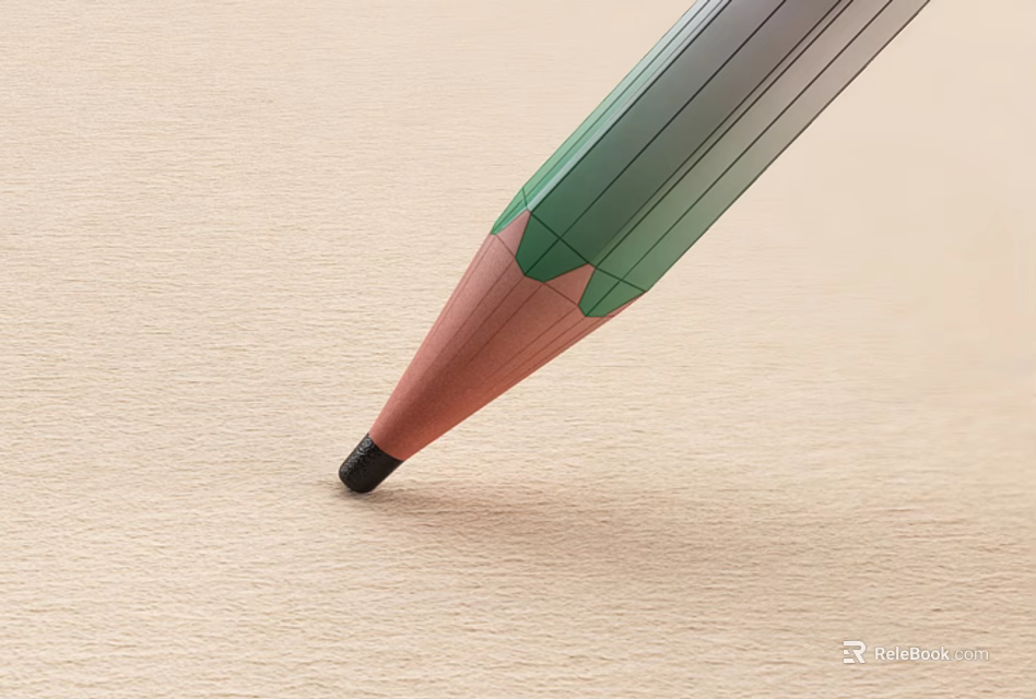 Vibrant Green Pencil With Sharp Black Tip Gently Touching Light Paper Surface 3d model 