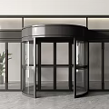 Modern Commercial Entrance Revolving Door With Glass Panels And Black Frame