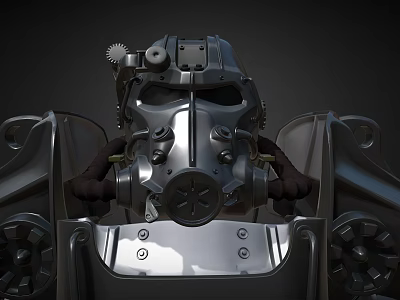 Steampunk Mechanical Protective Clothing With Metallic Helmet And Gear Details 3d model