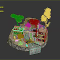 Miniature Village Scene With Traditional Houses Trees Waterfall And Small Pool