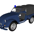Vintage Military Jeep Classic Design With Navy Blue Body Canvas Top And Blue Emergency Light