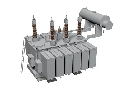 Industrial Power Transformer With Cooling Fins Bushing Insulators Oil Conservator And Access Ladder 3d model