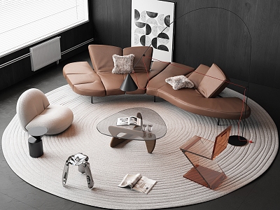 Sofa Coffee Table Combination Curved Sofa Shaped Sofa Casual Sofa Glass Coffee Table Acrylic Leisure Chair 3d model