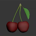 Fresh Red Cherries With Green Leaf And Stem On Dark Background