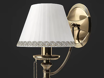 Elegant Gold Wall Sconce With White Pleated Lampshade And Decorative Trim 3d model
